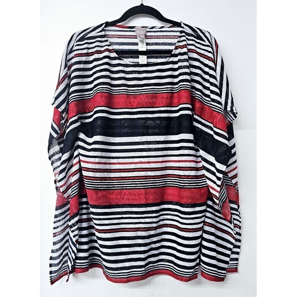 CHICO'S Layering Popover Striped Women Top Poncho Style Tunic Shirt